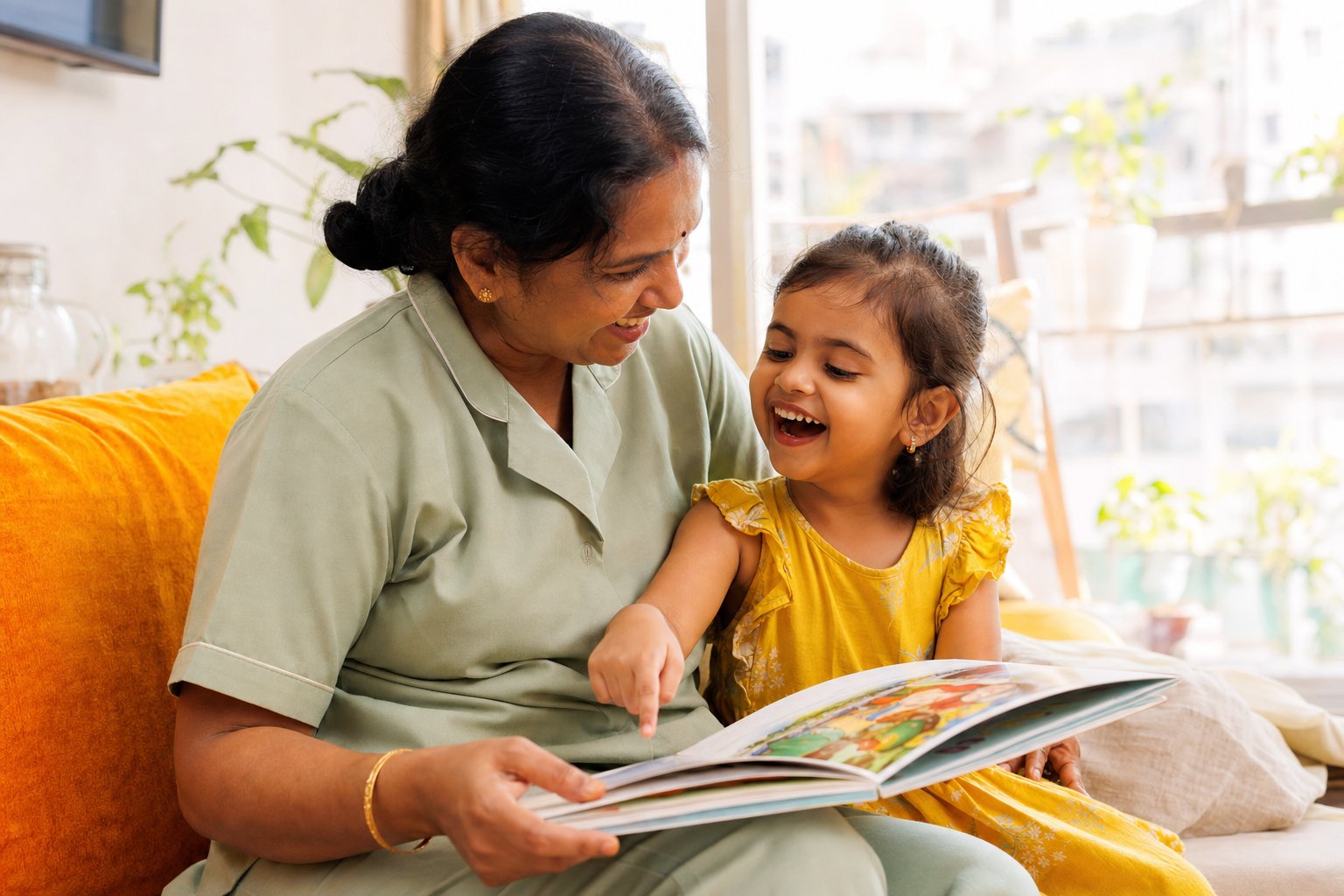 A Dear One caregiver reading with a child